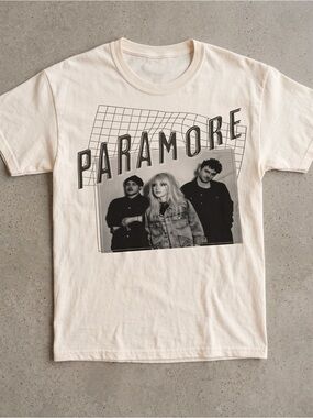 Paramore Band Photo Retro Warped Grid Graphic Natural T-Shirt
